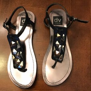 Dolce vita leather, silver & gold metal sandals.